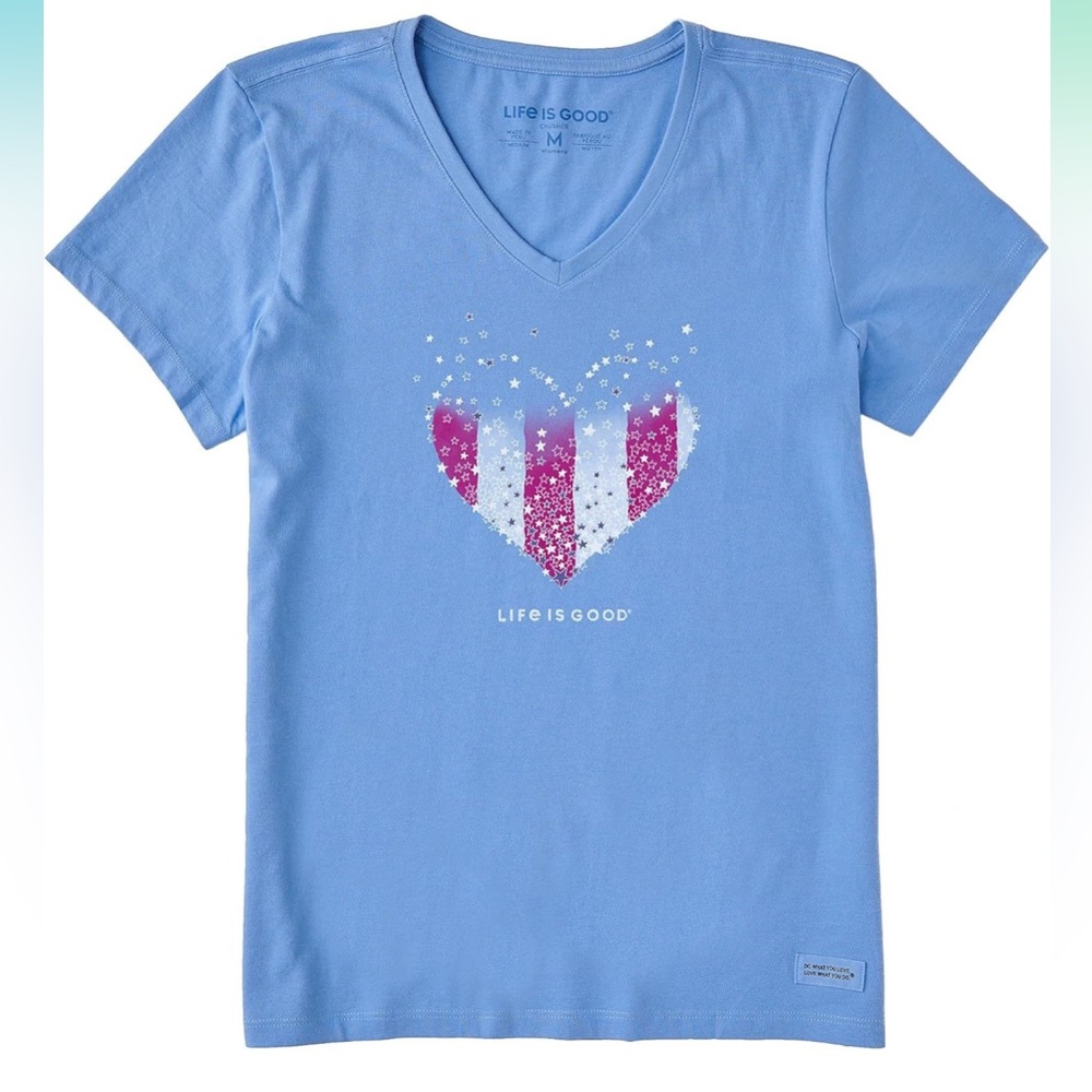 Life is Good Blue Heart Stars and Stripes Tee XXXL NWOT